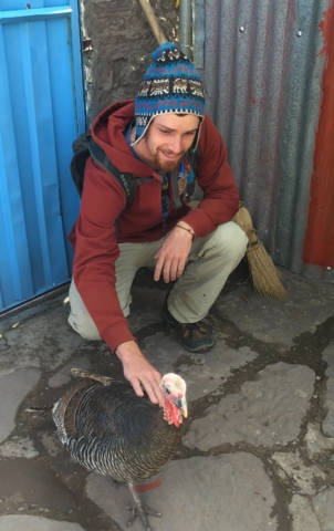 Eric in his new hat making a friend